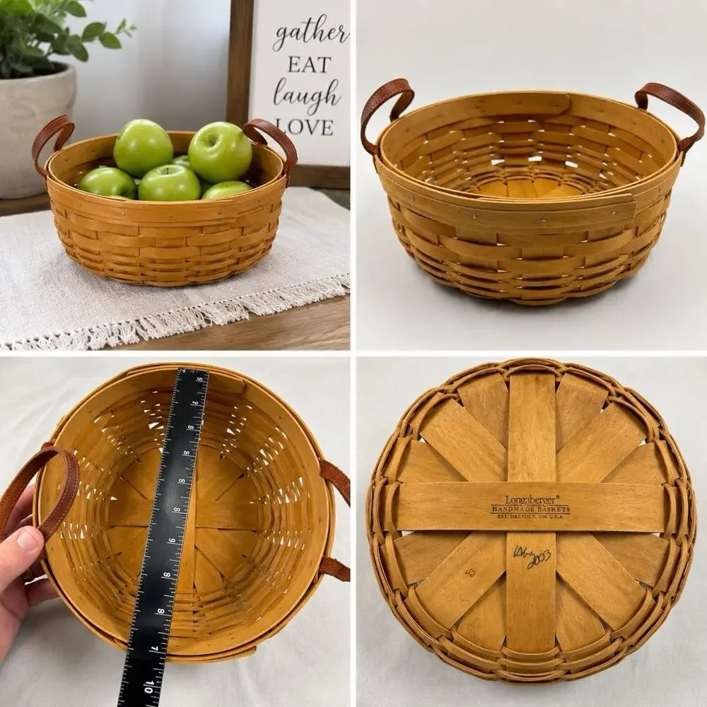 Longaberger Handmade Market Basket 2003 Leather Handles USA 10 Inch